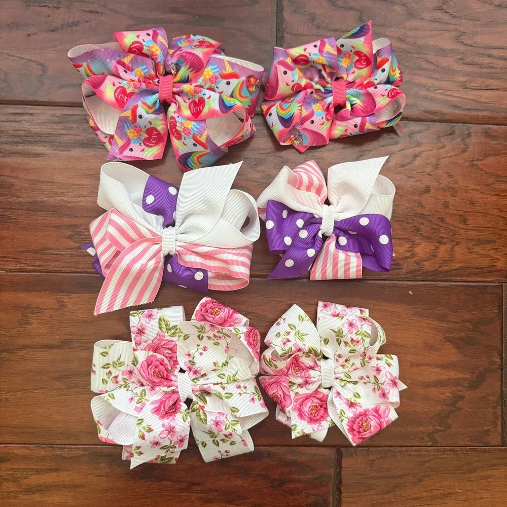 HairBow Bundle Unicorn Floral Polka Dot Striped Grosgrain Coquette Whimsical